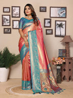 Aastha Fashion Pink Tissue Silk Weaving Saree | Grocsy