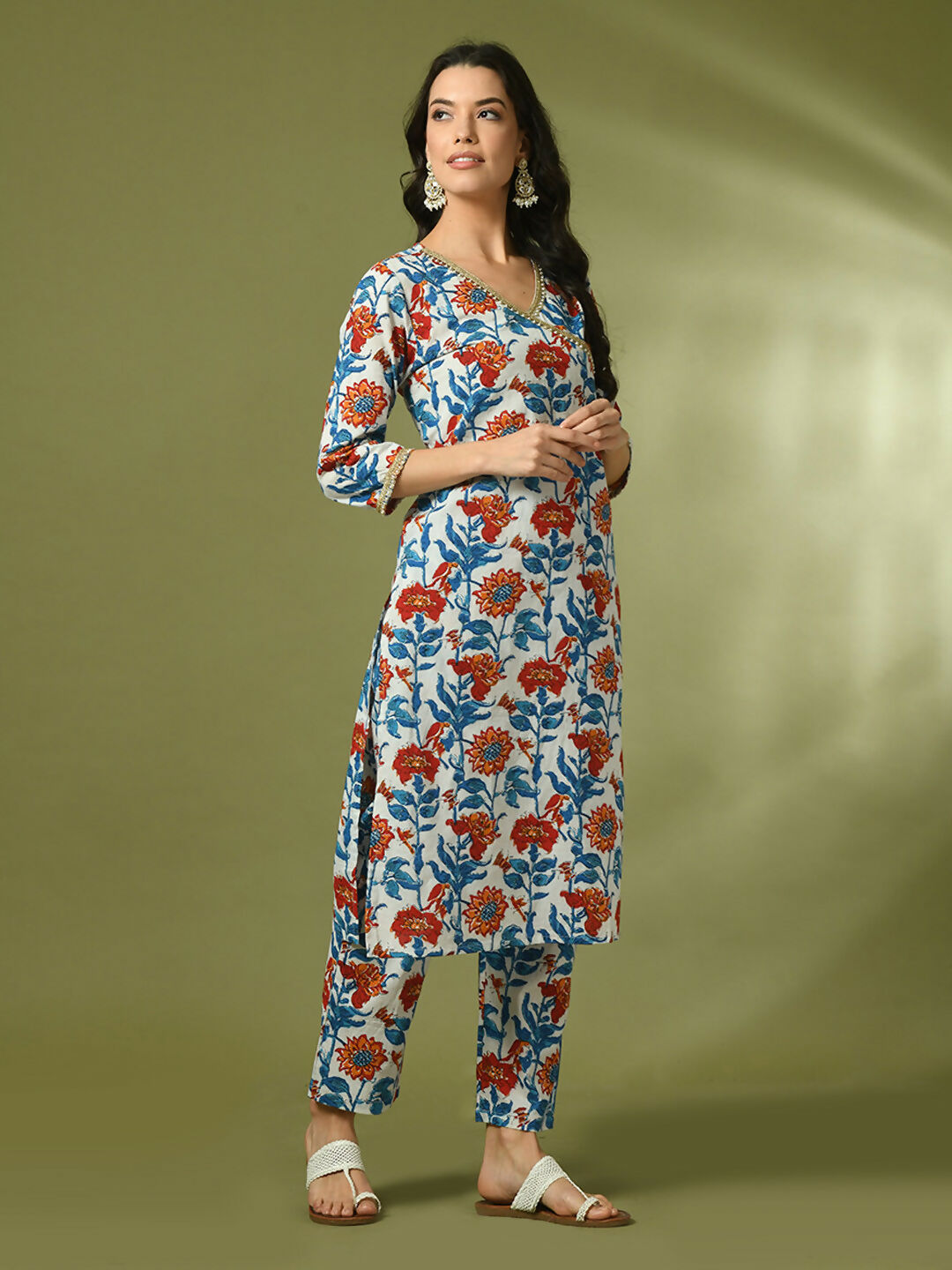 Myshka Women's Multi Printed Cotton Straight Party Kurta Set | Grocsy