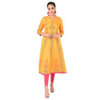Aniyah Rayon Floral Print Anarkali Kurta In Mustard (AN-164K) | Grocsy