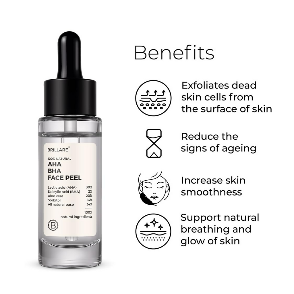 Brillare 30% AHA + 2% BHA Face Peeling Solution Glowing Smooth Blemish-Free Skin | Grocsy