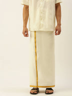 Ramraj Cotton Mens 3/4" Pure Cotton Dhoti And Towel Set - Cream | Grocsy