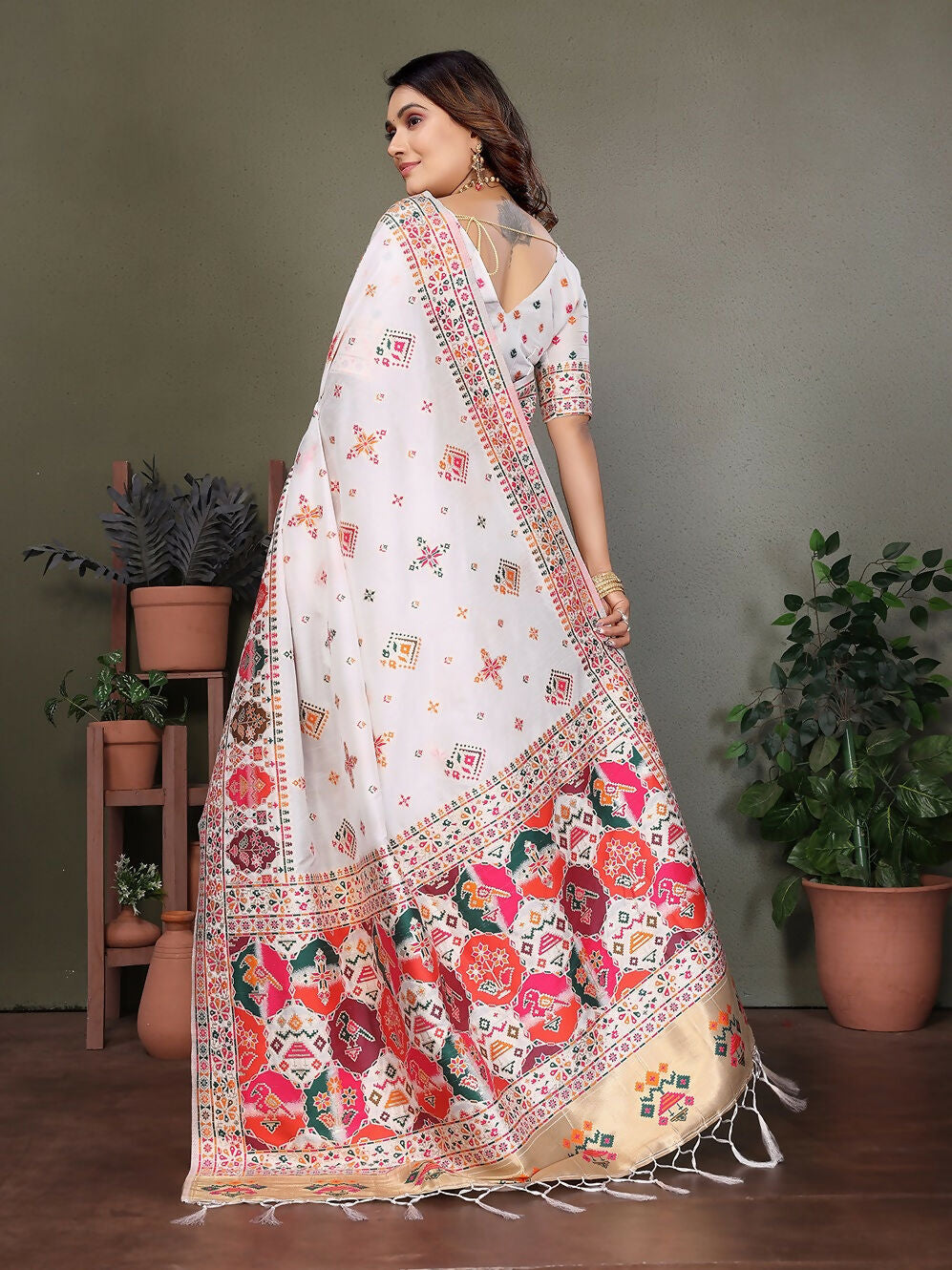 Joban Fashion White Thread Woven Pashmina Sarees | Grocsy