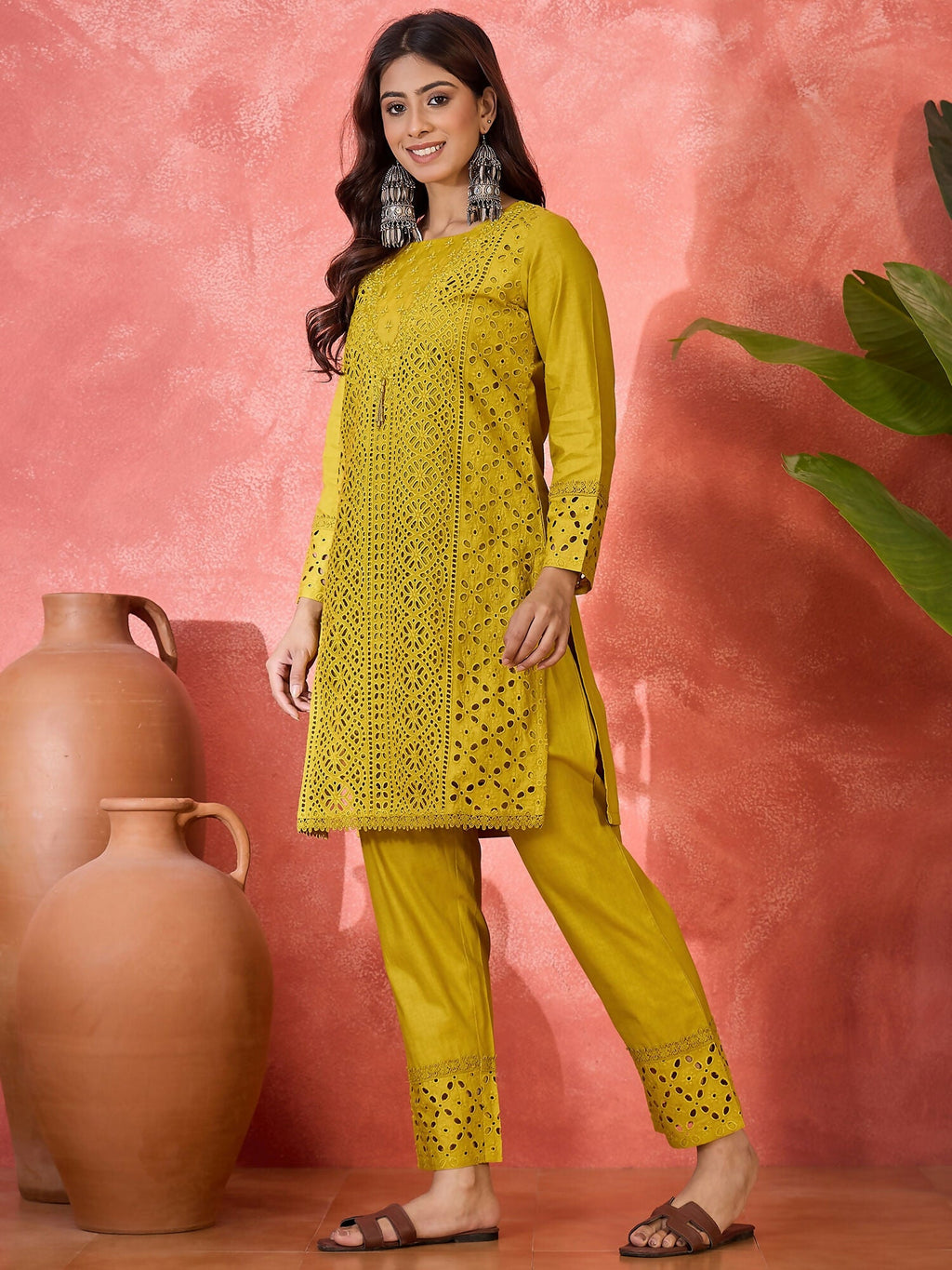 Joban Fashion Embroidery Mustard Pure Cotton Cord Set | Grocsy