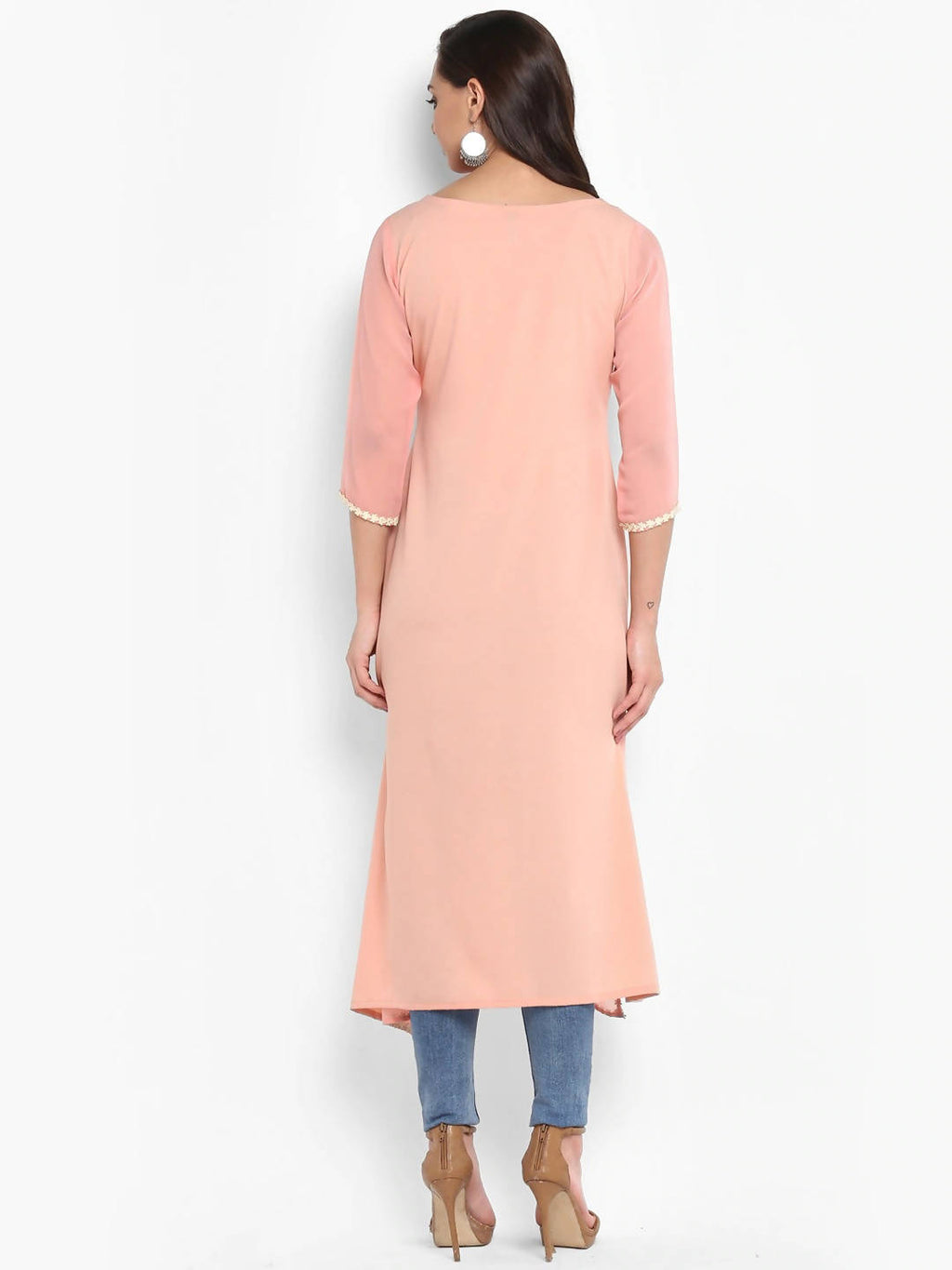 Janasya Women Pink Floral Print A-Line Kurta | Grocsy