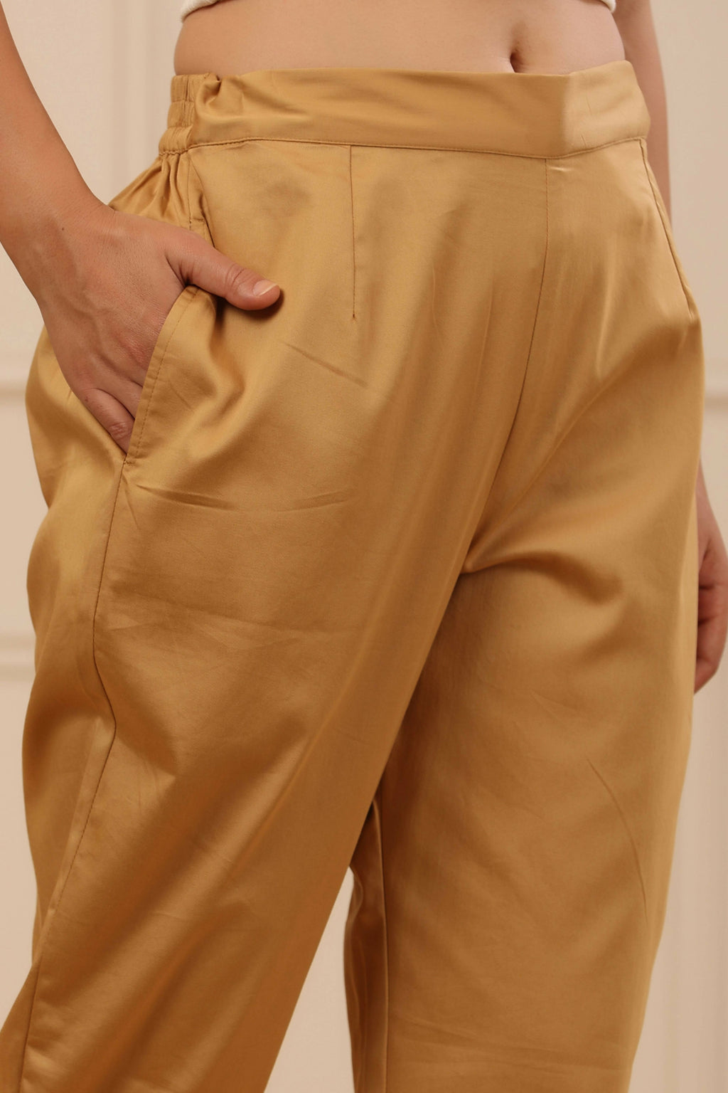 Juniper Women's Beige Solid Straight Slim Pant | Grocsy