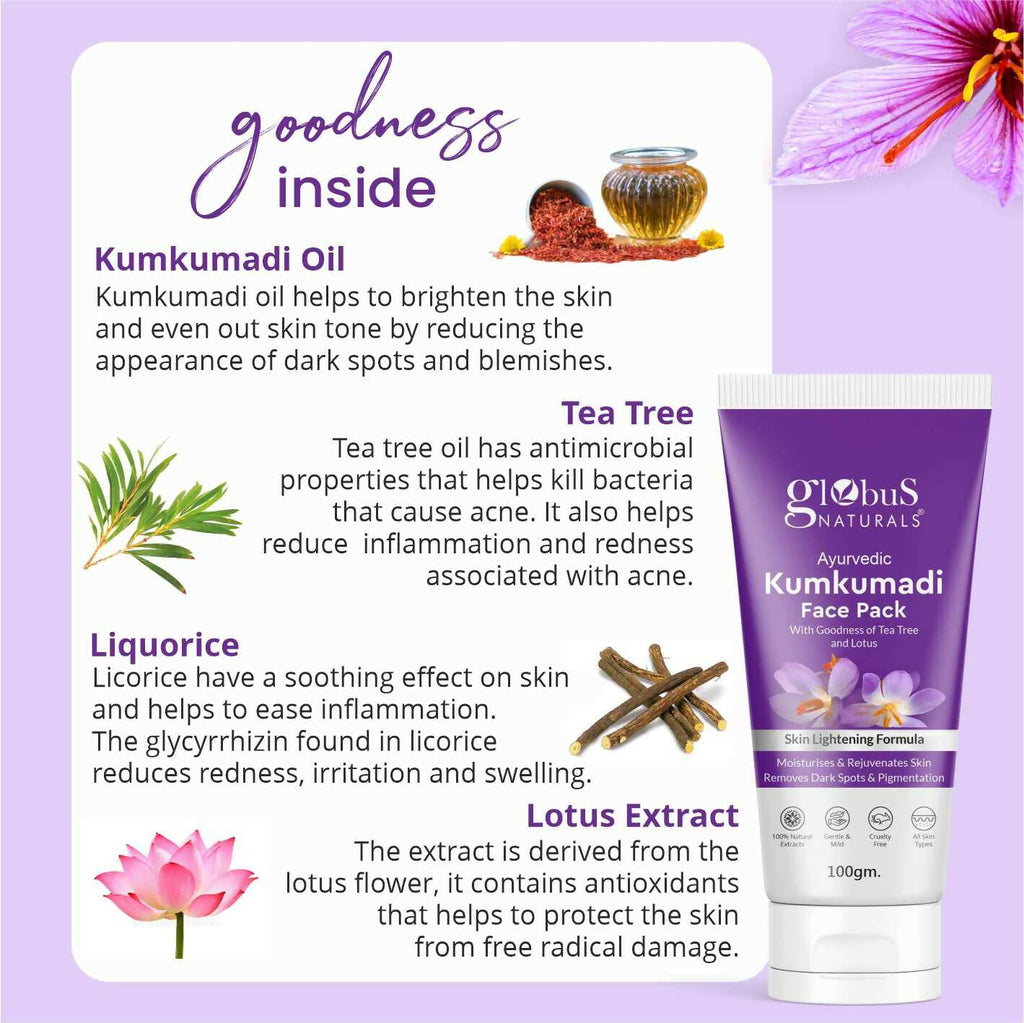 Globus Naturals Ayurvedic Kumkumadi Skin Lightening Face Pack, Suitable For All Skin Types | Grocsy