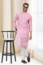 Raivat Ethnic Cotton Thread Work Kurta Pajama In Baby Pink Colour | Grocsy