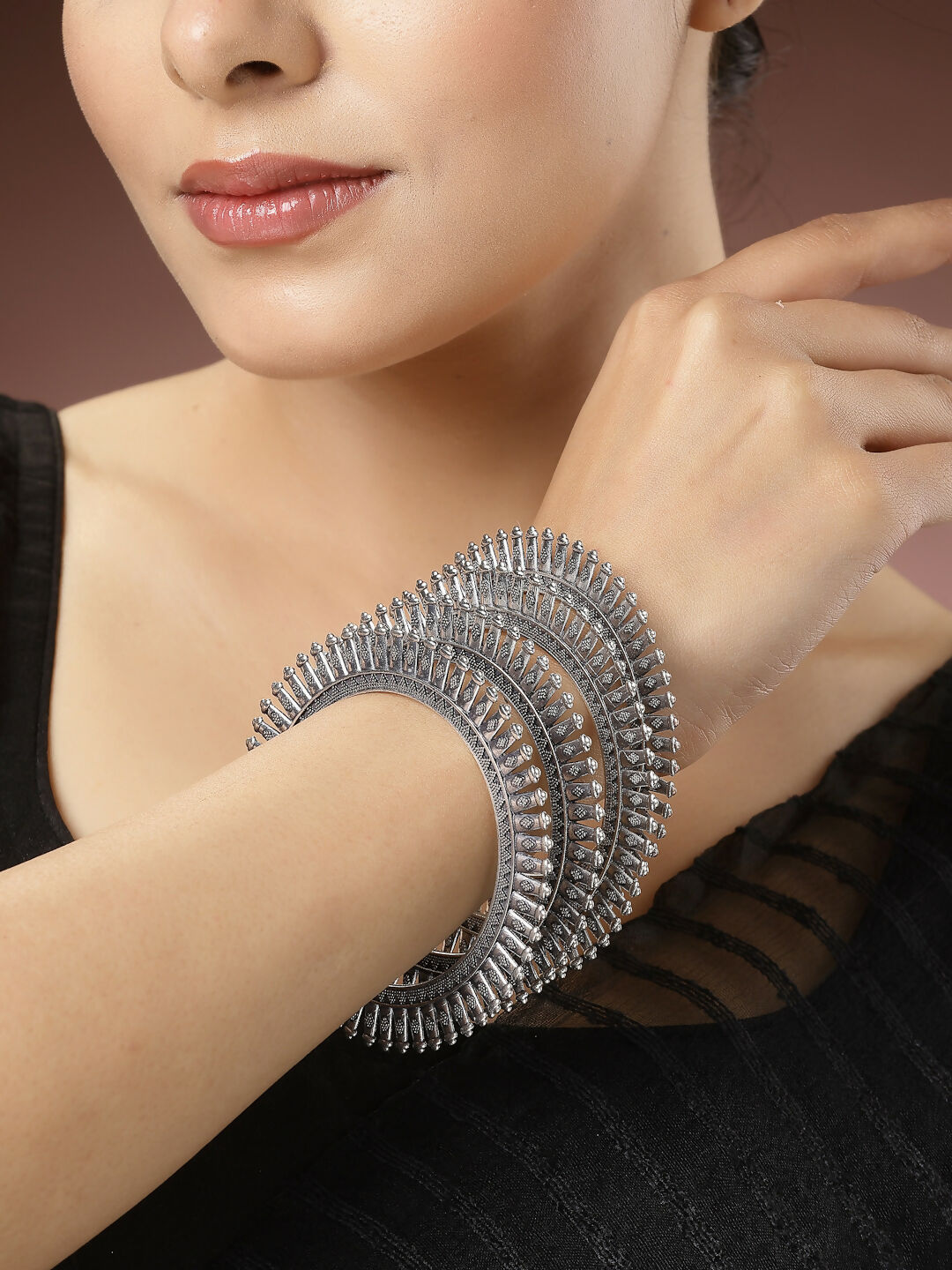 NVR Women's Set of 4 Silver-Plated German Silver Oxidised Bangles