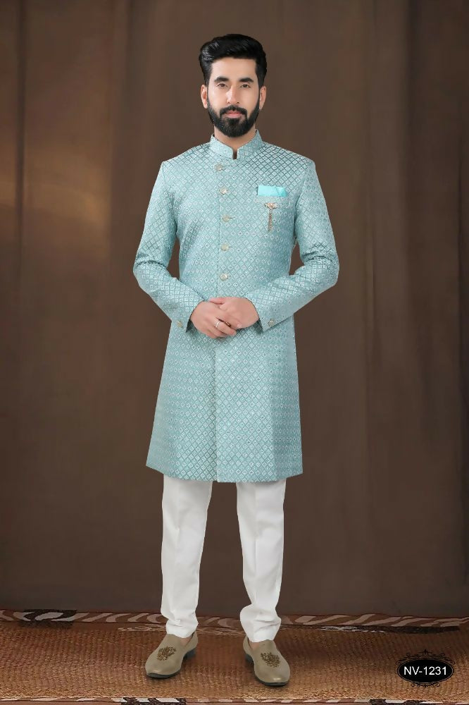Joban Fashion Men's Green Woven Jacquard Kurta with Pyjama | Grocsy