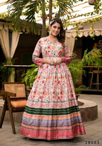 Wedding Designer Multi Soft Dola Silk Anarkali suit with Dupatta - Sanj | Grocsy