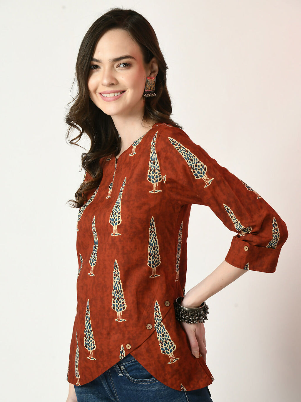 Myshka Women's Rust Printed Top | Grocsy