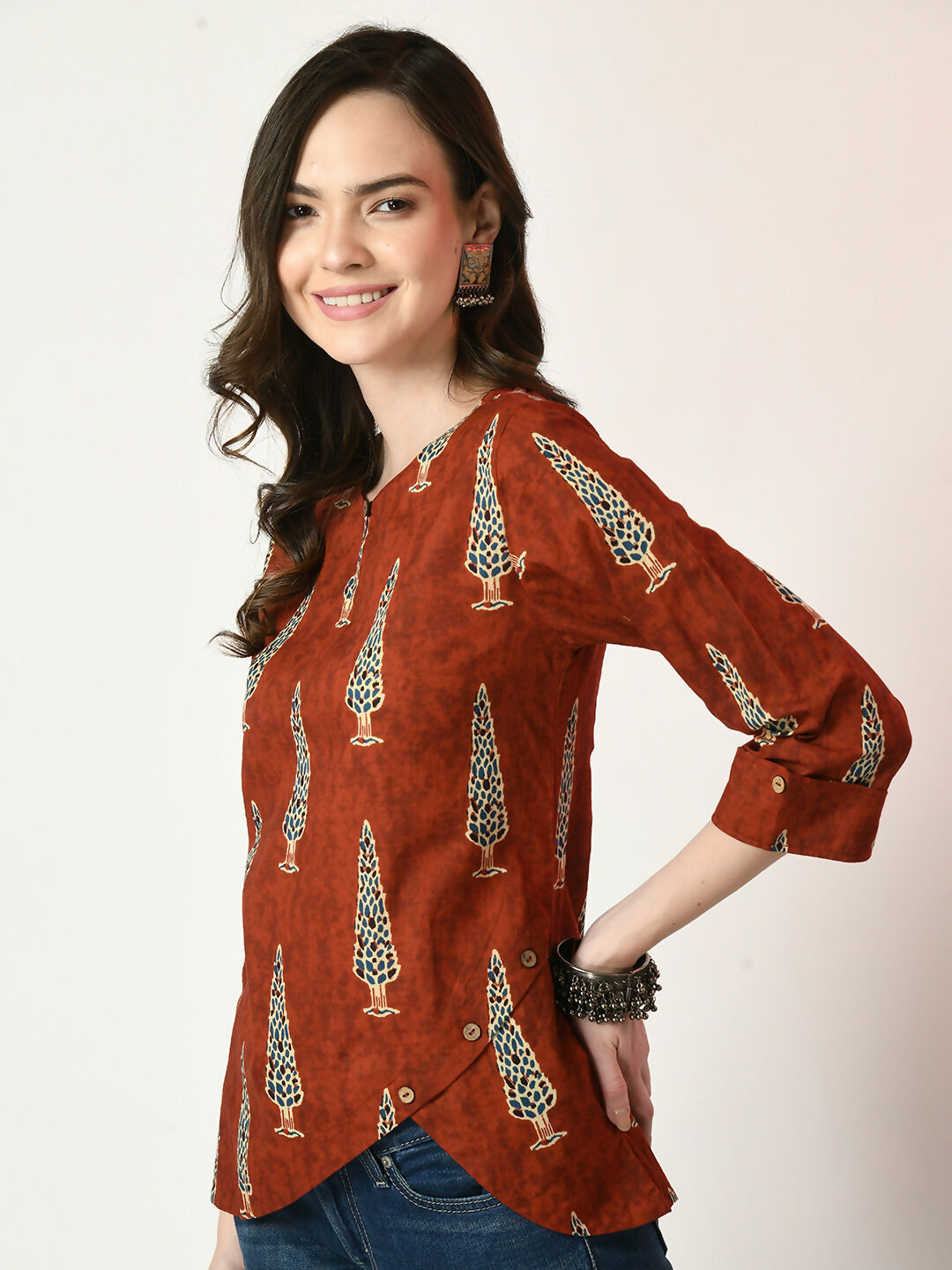 Myshka Women's Rust Printed Top | Grocsy