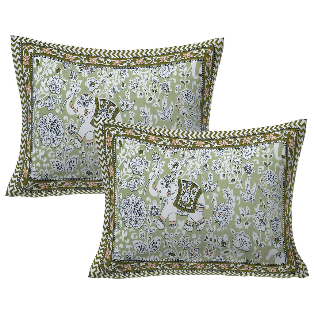 Rudra Bazaar Green 210 TC Cotton Double King Bedsheet With 2 Pillow Covers | Grocsy