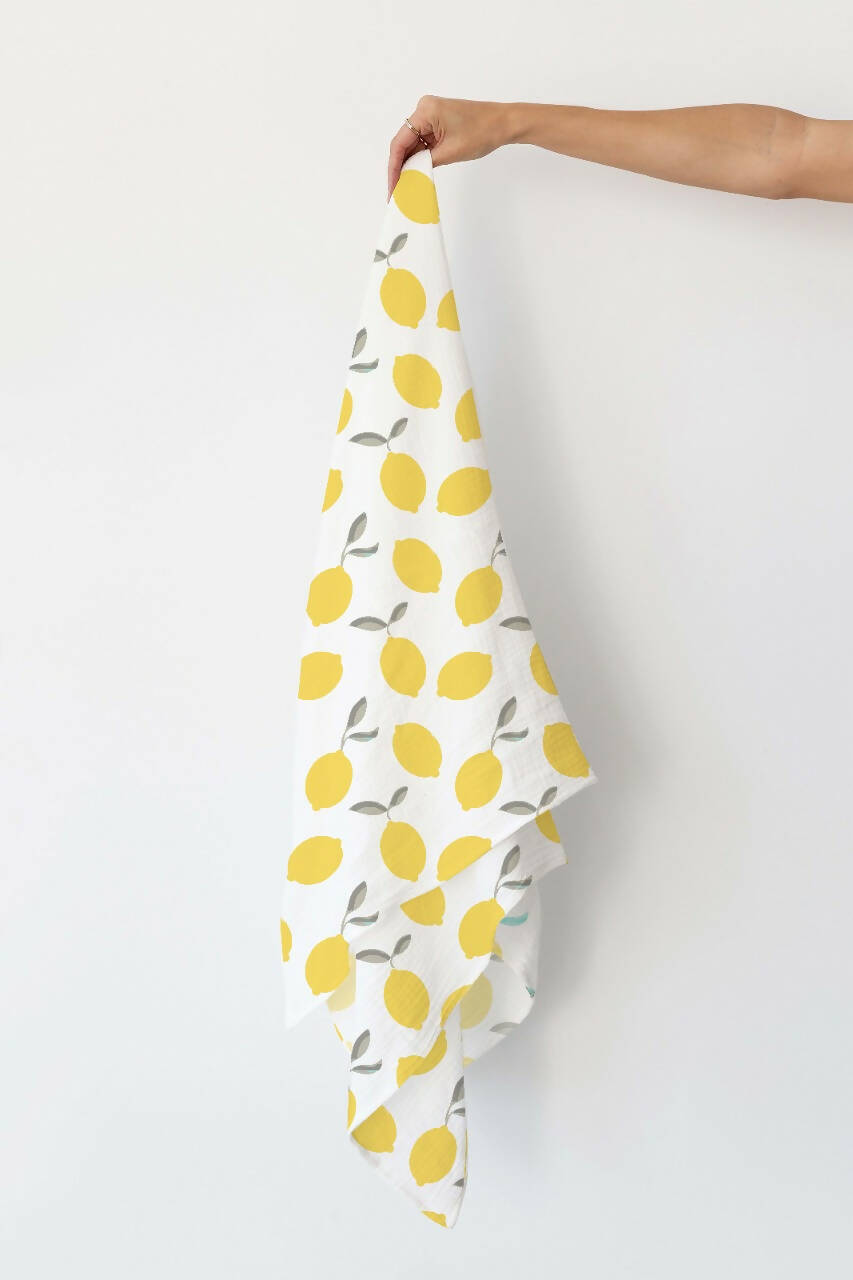 Kindermum Organic Cotton Muslin Swaddle Blanket 100 Cm X 100 Cm - Set Of 2 - Pista And Lemon | Grocsy