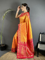Joban Fashion Orange Intricate Motifs Soft Silk Banarasi Saree | Grocsy