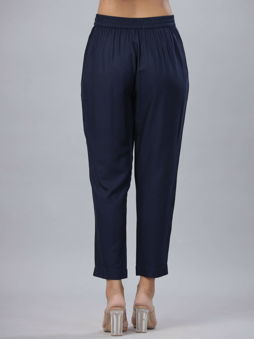 Juniper Women's Navy Rayon Solid Stright Slim Pant | Grocsy