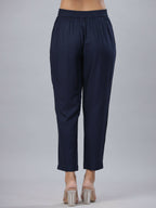 Juniper Women's Navy Rayon Solid Stright Slim Pant | Grocsy