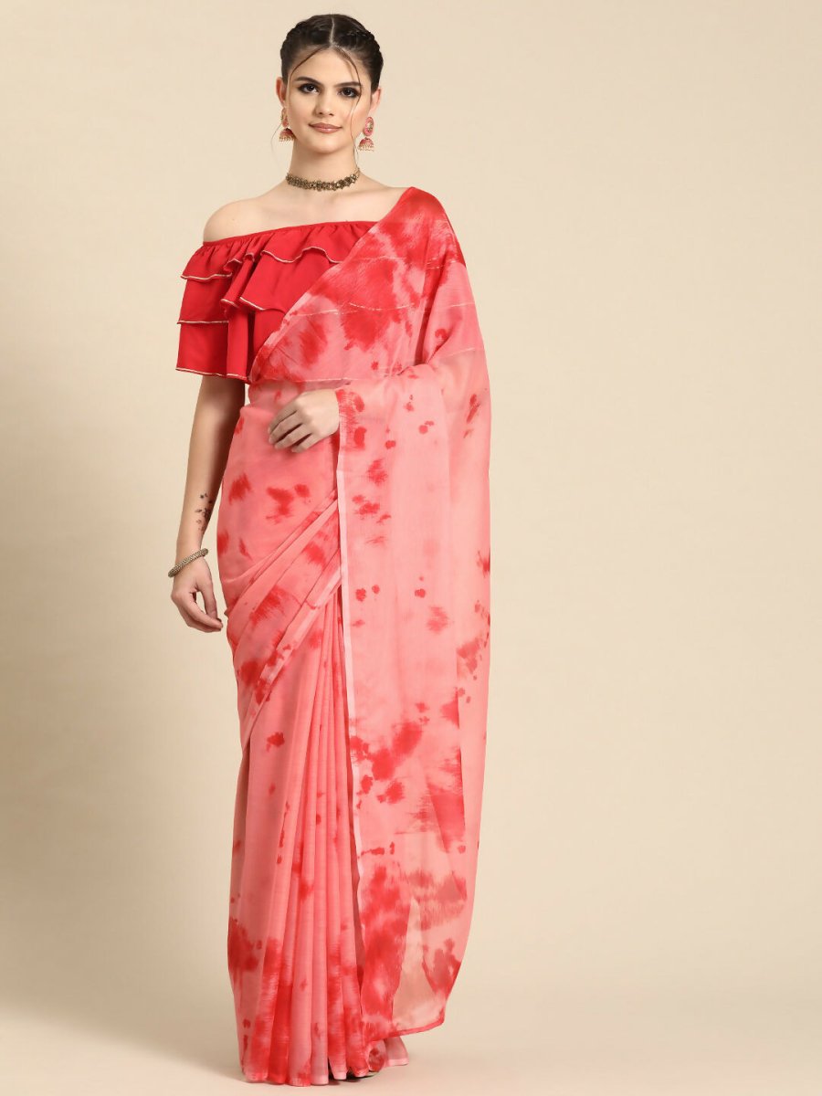 Ahalyaa Women's Traditional Semi Stitch Saree - Peach | Grocsy