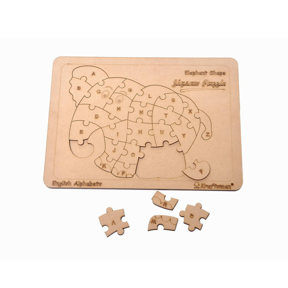 Kraftsman English Alphabets Wooden Jigsaw Puzzles Elephant Shape Puzzle | Color Kit Included | Grocsy