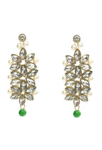 Mominos Fashion Johar Kamal Gold-Polished Rani Haar with Green and Off white Pearls Jewellery Set