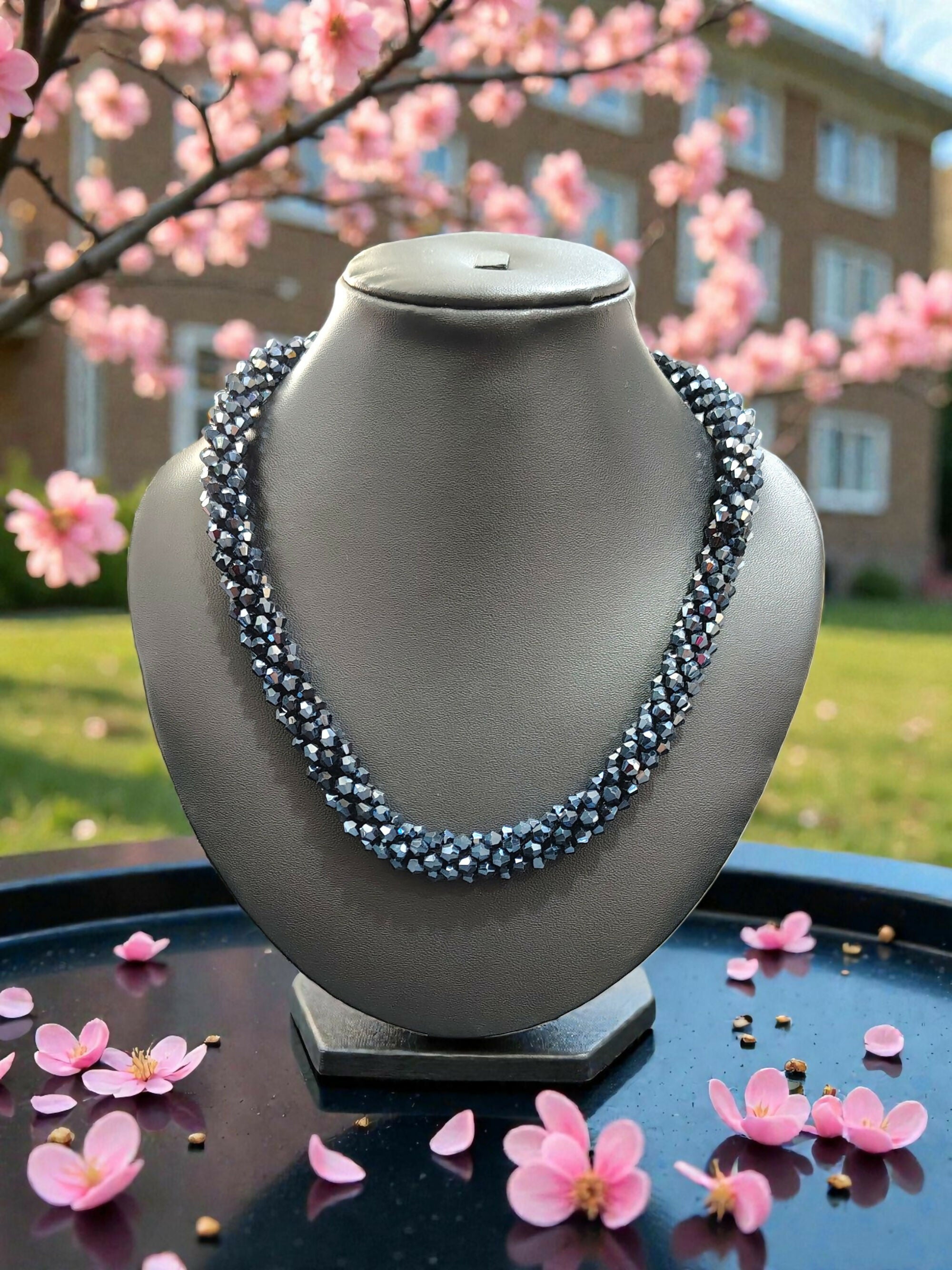 Inhanns Noor-E-Jalwa – Handmade Crystal Bead Necklace -Adjustable - Navy Blue | Grocsy