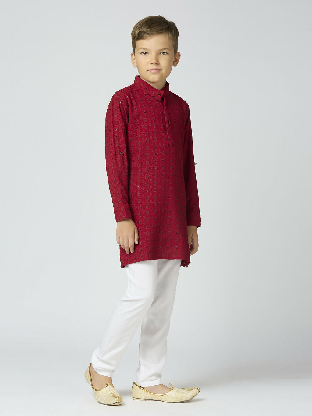 Joban Fashion Kids Island Full Sleeves Cotton Kurta and Pyjama Set with Sequin work - Maroon | Grocsy