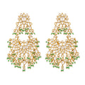 Nuyug 22K Gold-Plated Kundan & Pearl Studded Crescent Shaped Green Beads Chandbalis | Grocsy