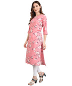 Vamika Pink French Crepe Printed Party Wear/Casual Wear Kurti | Grocsy