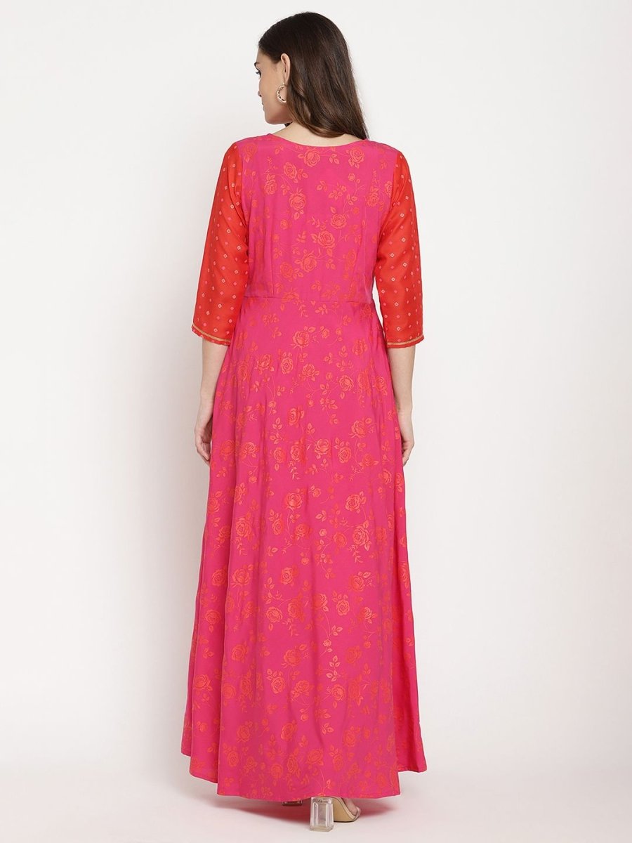 Ahalyaa Women Dark Pink Crepe Khari Print Dress | Grocsy
