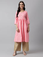 Pink Poly Cotton Solid Nayra Cut Kurta - Tirtha | Grocsy