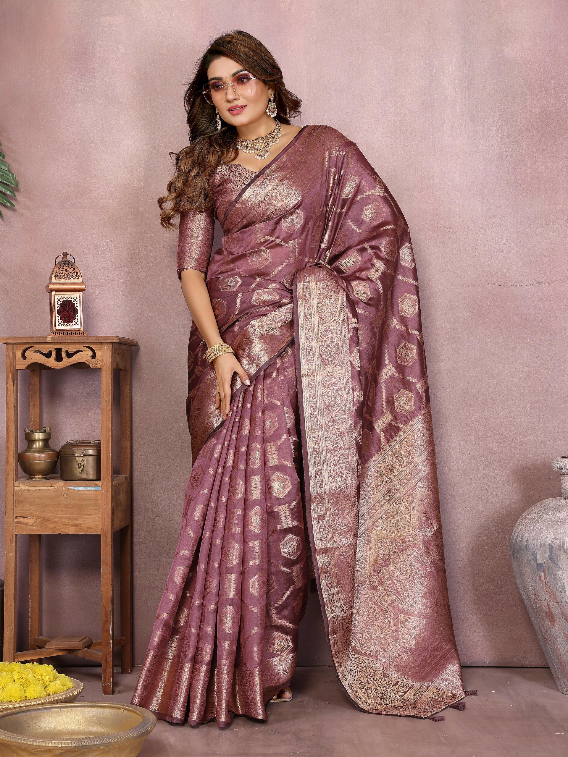 Aastha Fashion Purple Soft Organza Silk Weaving Saree | Grocsy
