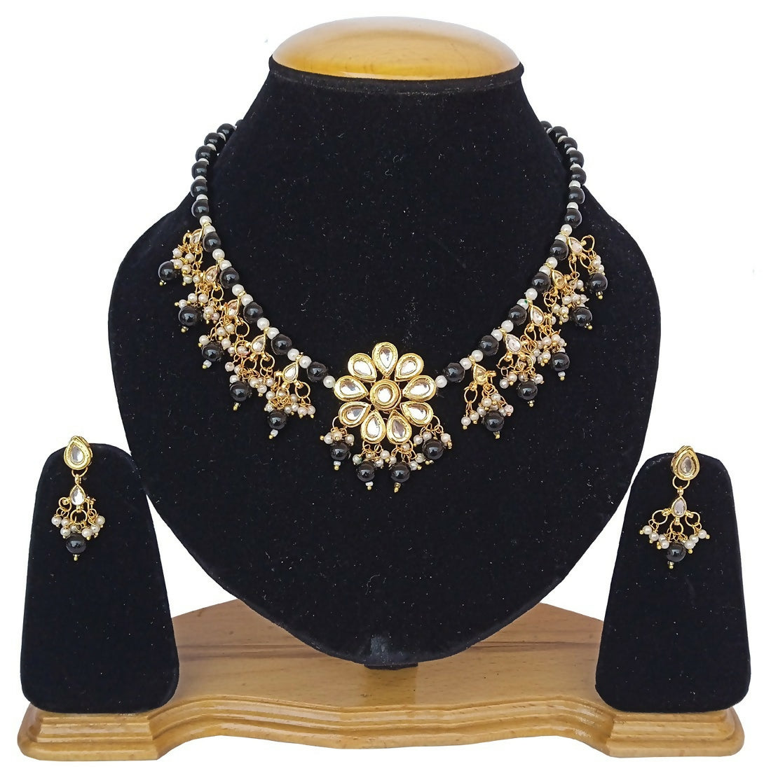 Joban Fashion Black kundan work Necklace Set | Grocsy