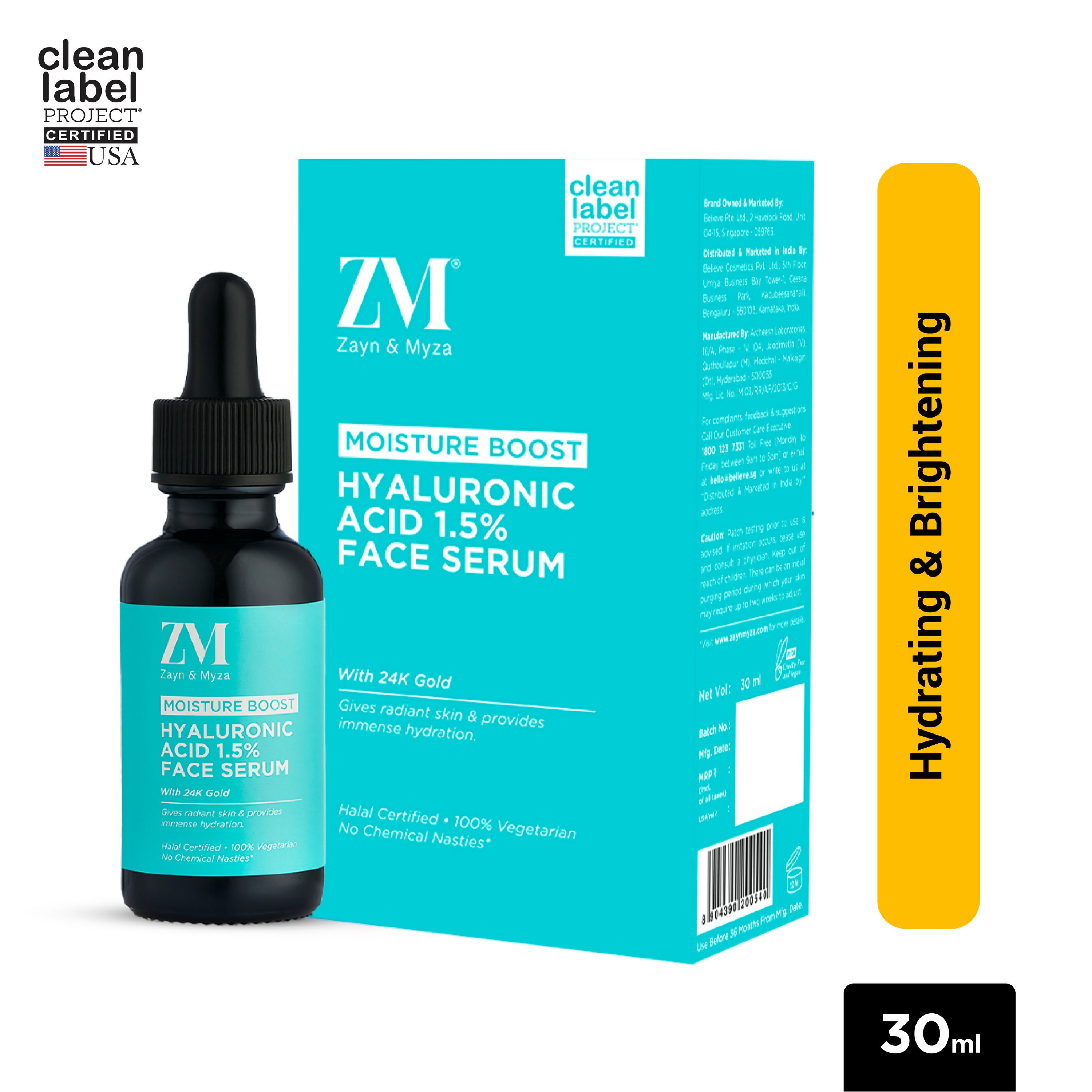 Zayn & Myza Hyaluronic Acid 1.5% & 24K Gold Face Serum | Grocsy