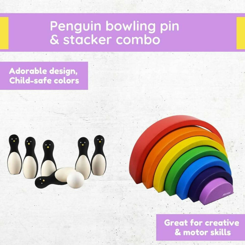 Matoyi Penguin Bowling Pin & Rainbow Stacker Combo | Grocsy
