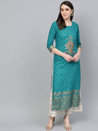 Vamika Sky Blue Printed Rayon Party And Casual Wear Kurta Set | Grocsy