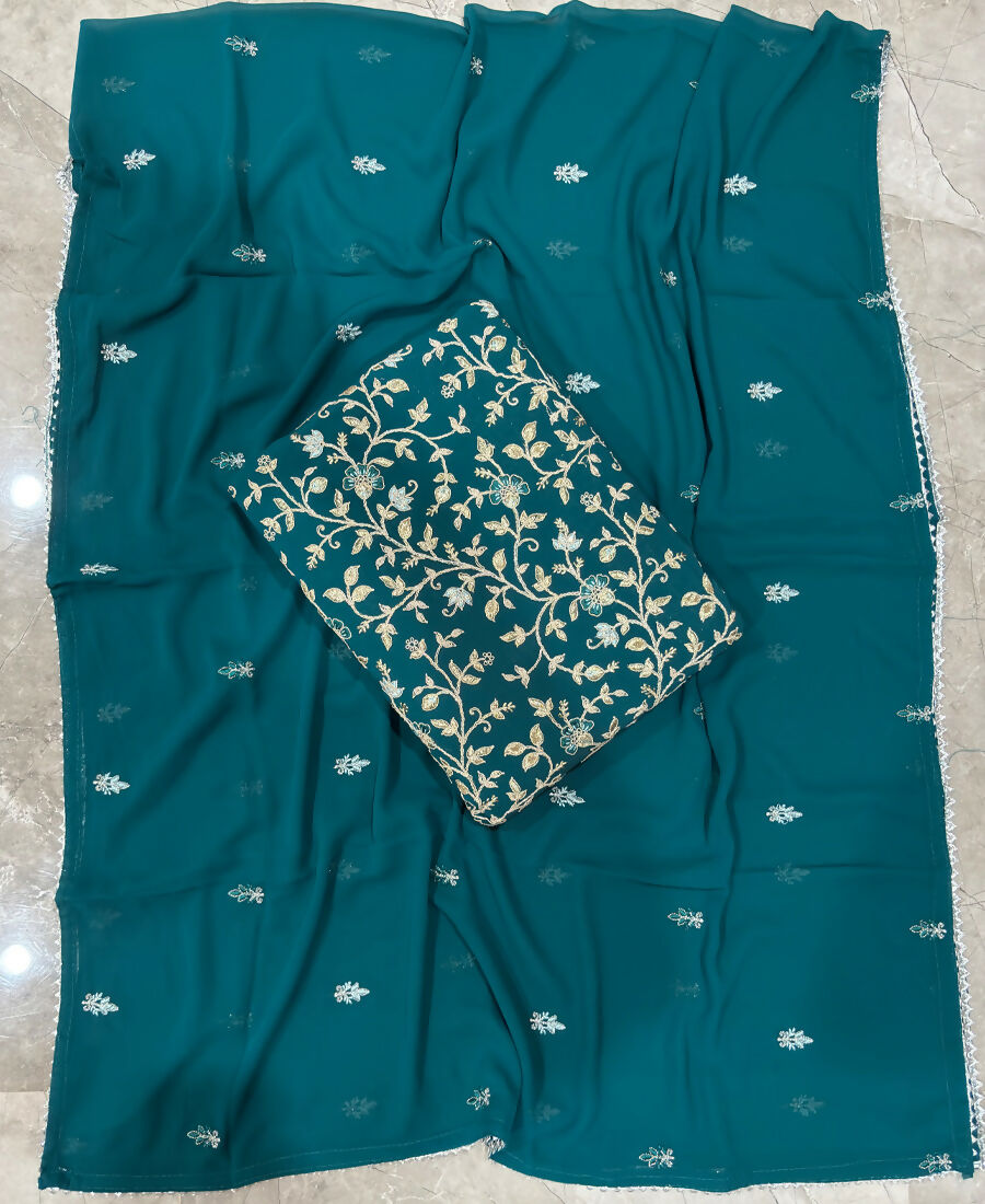 KC Teal Blue Straight Suit For Women Georgette Fabric | Grocsy
