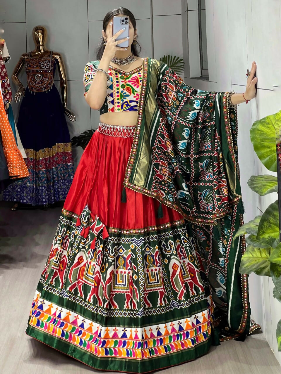 Yash Enterprise Multicolor Dhola Silk Embroidery Semi Stitched Navratri Chaniya Choli | Grocsy