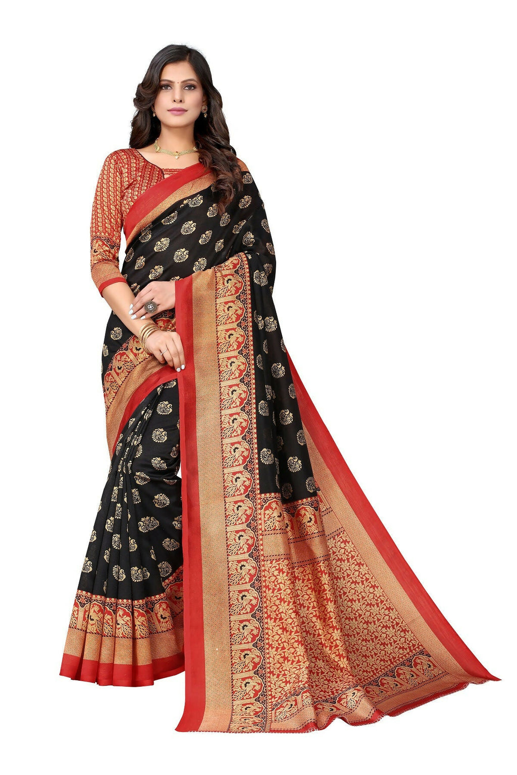 Vamika Black Printed Art Silk Saree | Grocsy