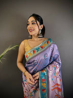Joban Fashion Lavender Paithani Soft Silk Meenakari Saree | Grocsy