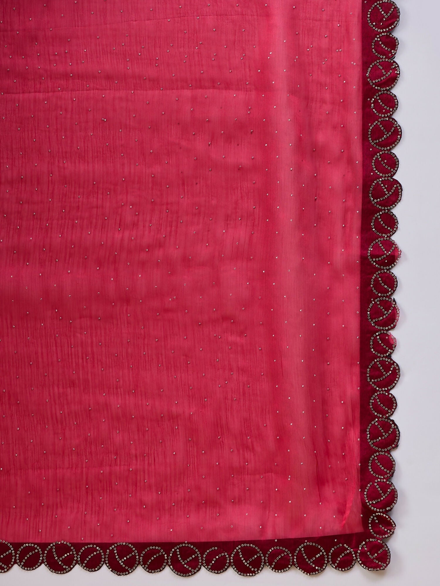 Pink Organza Swaroski Diamond Work Saree with Unstitched Blouse - Radha | Grocsy