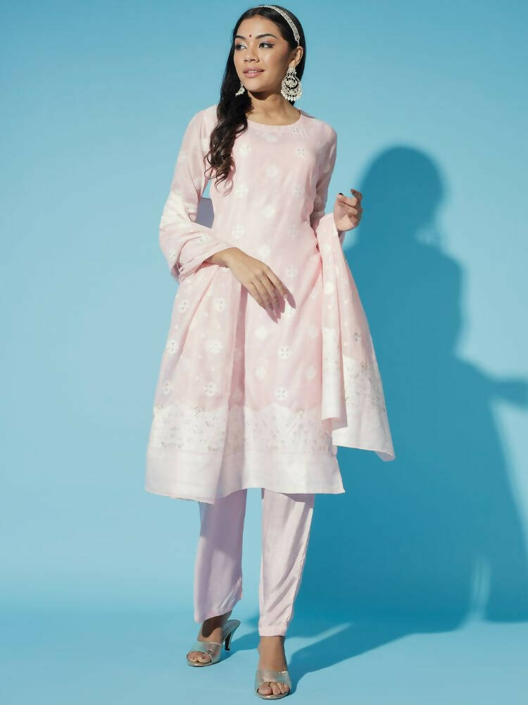 Myshka Women Pink Embroidered Kurta & Trousers With Dupatta | Grocsy