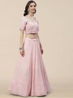 Pink Georgette Thread with Sequins Embroidered work Lehenga Choli with Dupatta - Jivika | Grocsy