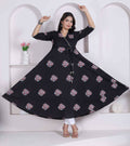 Miravan Womens Cotton Floral Print Anarkali Kurta-Black | Grocsy
