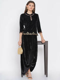 Women Republic Black Velvet Embroiderd Koti With Dhoti Pants | Grocsy