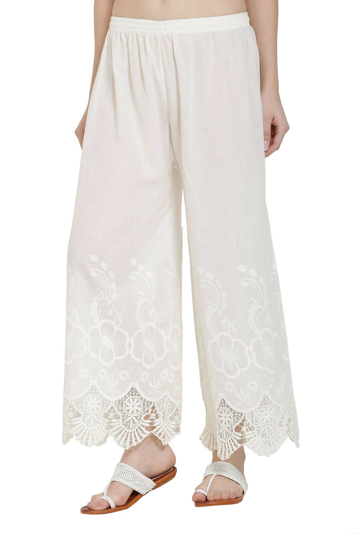 PAVONINE White Color Chikankari Lace Scalloped Hem Cotton Fabric Sharara | Grocsy