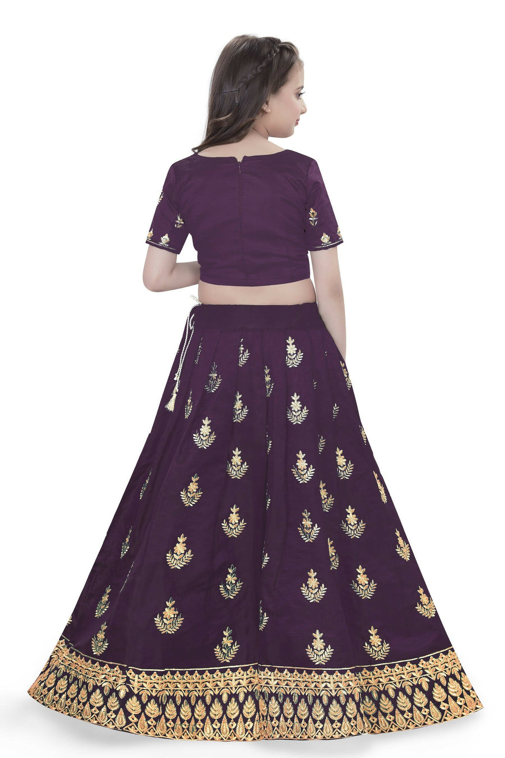 Dwiden Purple Kamal Tafetta Sattin Semi-Stitched Girl's Lehenga Choli | Grocsy