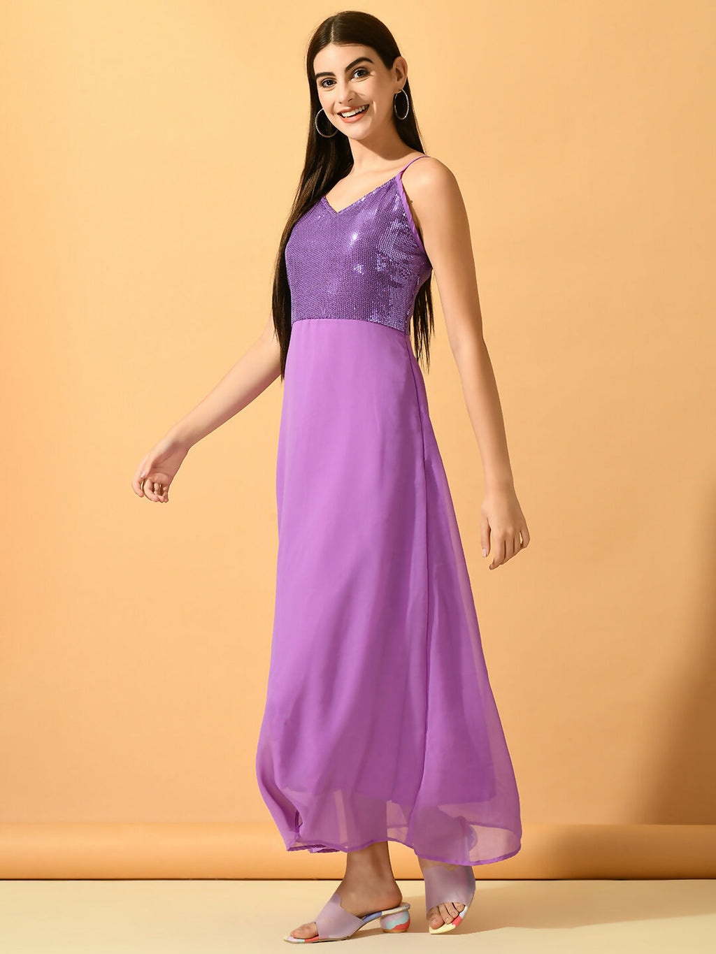 Myshka Women's Lavender Empire Party Dress | Grocsy