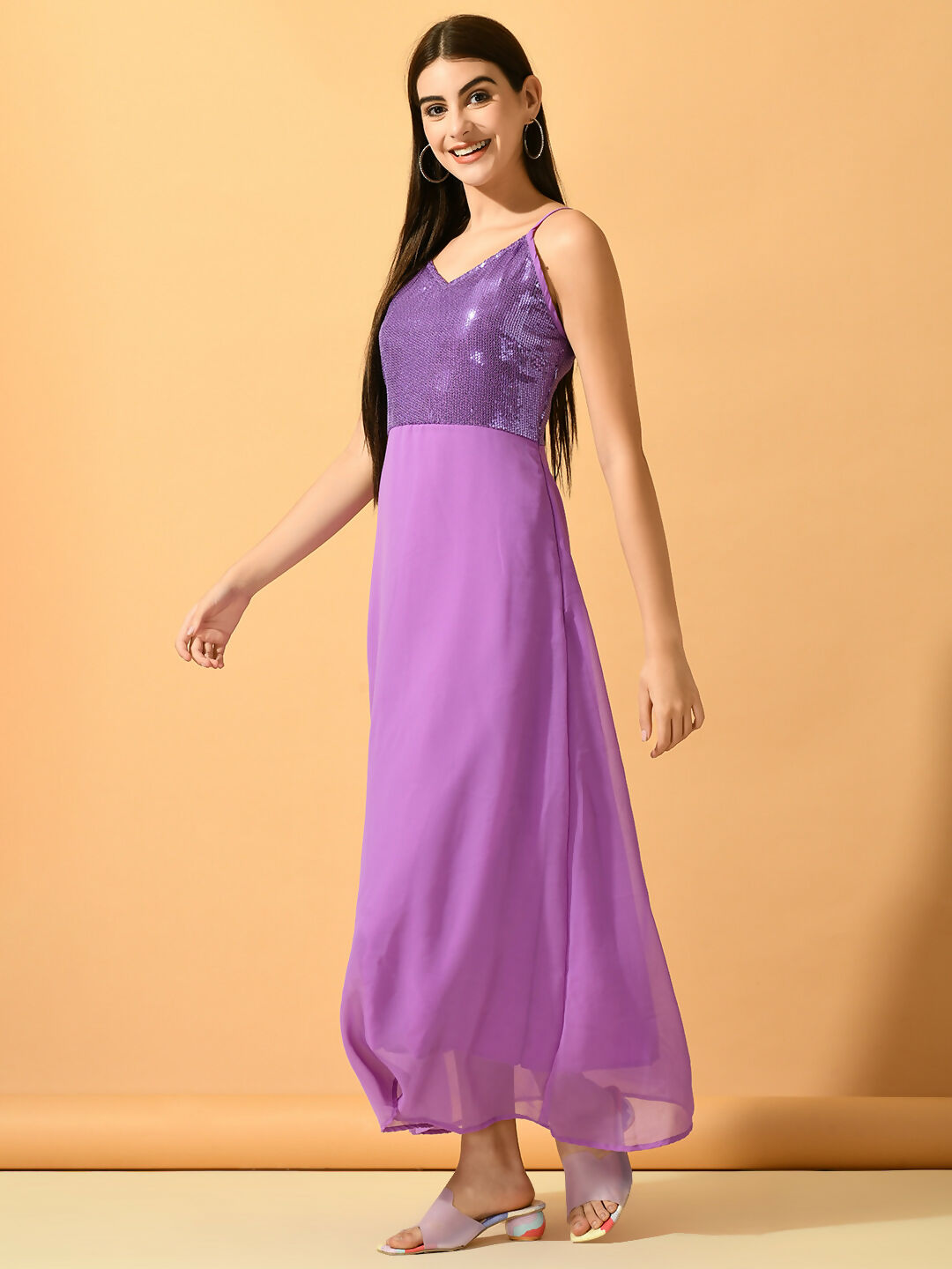 Myshka Women's Lavender Empire Party Dress | Grocsy