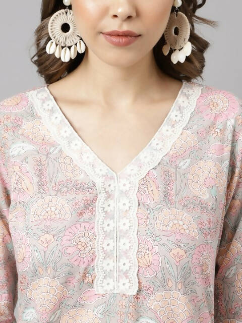 FIORRA Women's Pink Cotton A-Line Kurta Set | Grocsy