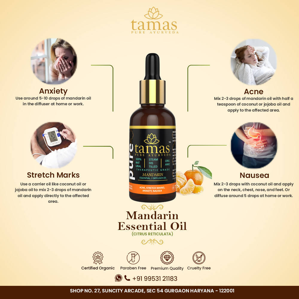 Tamas Pure Ayurveda 100% Organic Mandarin Essential Oil - USDA Certified Organic | Grocsy